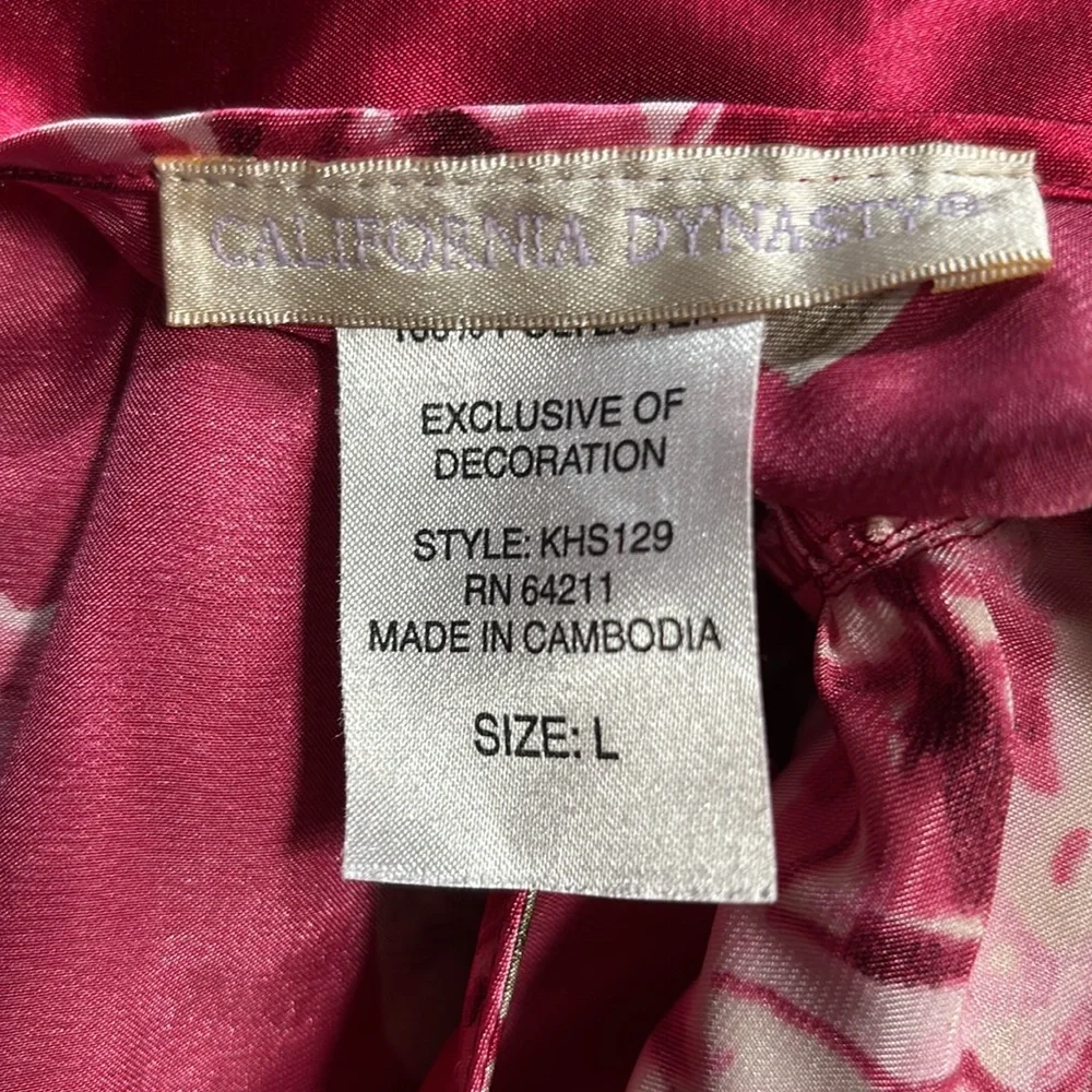 Vintage California Dynasty Babydoll Empire Waist Fushia Floral V-Neck Nightgown